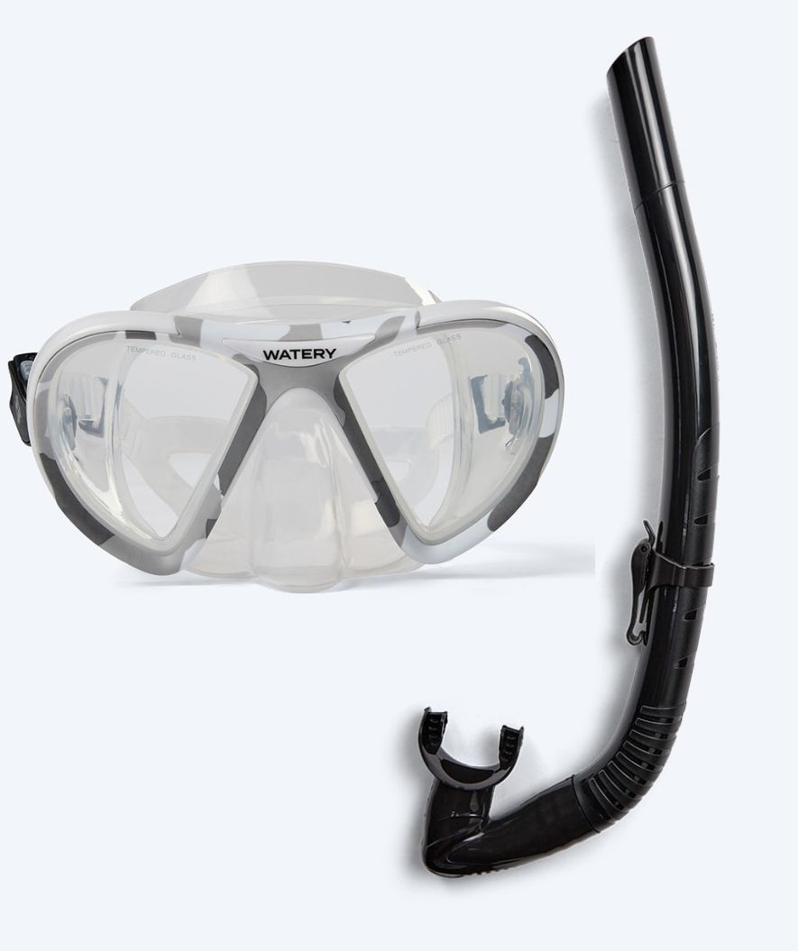 Watery Combo snorkkelisetti aikuisille (yli 15 vuotiaille) - Rudder Camo/Itzel - Läpinäkyvä/musta