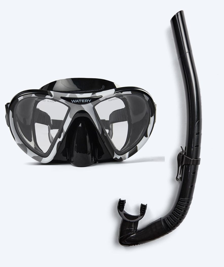 Watery Combo snorkkelisetti aikuisille (yli 15 vuotiaille) - Rudder Camo/Itzel - Musta