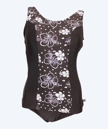 Mirou uimapuku plus size naisille kukkakuviolla - 1180s - Musta/Valkoinen