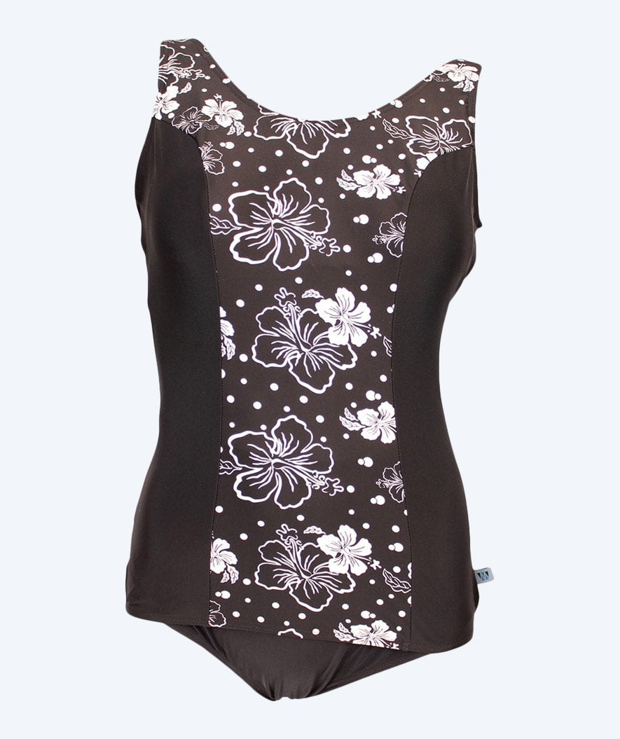 Mirou uimapuku plus size naisille kukkakuviolla - 1180s - Musta/Valkoinen
