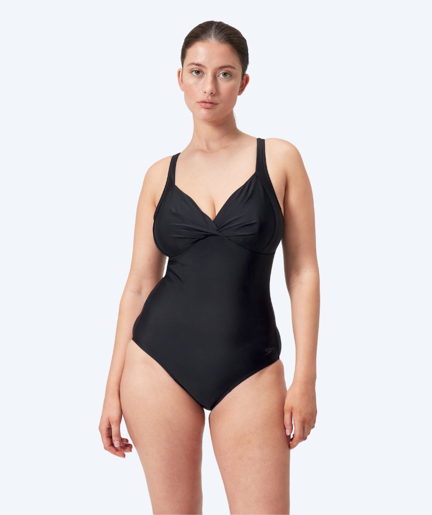 Speedo topattu uimapuku naisille - Shaping Cross Knot - Musta