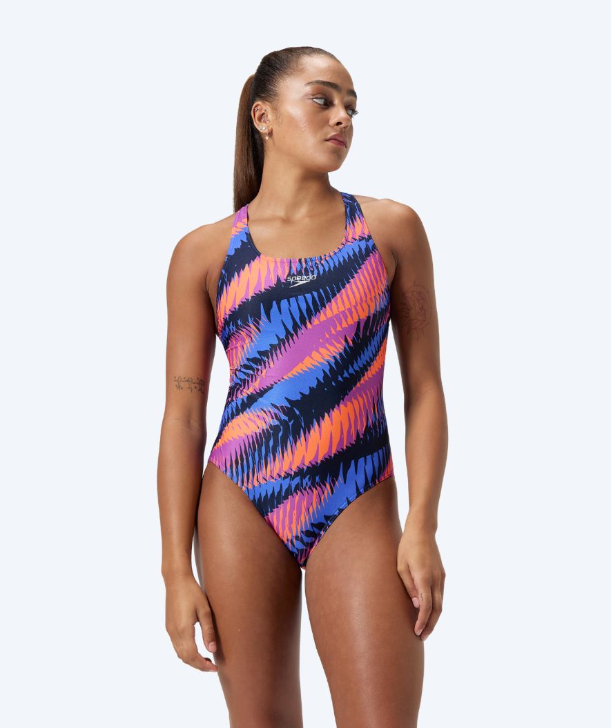 Speedo uimapuku naisille - Allover Digital Powerback - Sininen/oranssi