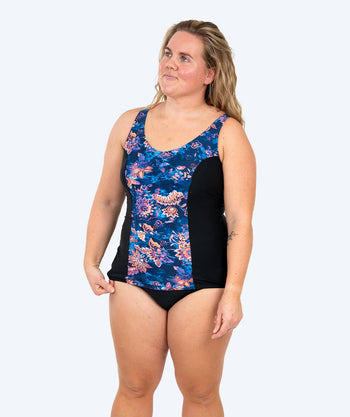 Watery uimapuku plus size naisille kukkakuviolla - Vale - Musta/Violetti