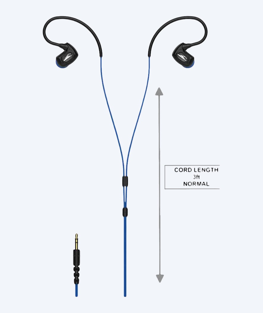 H2OAudio vedenkestävät kuulokkeet - Surge SX10 pitkä naru - Sininen