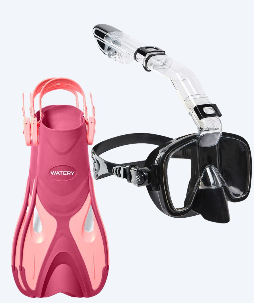 Watery snorkkelisetti lapsille - Fisher/Pearl - Pinkki/musta