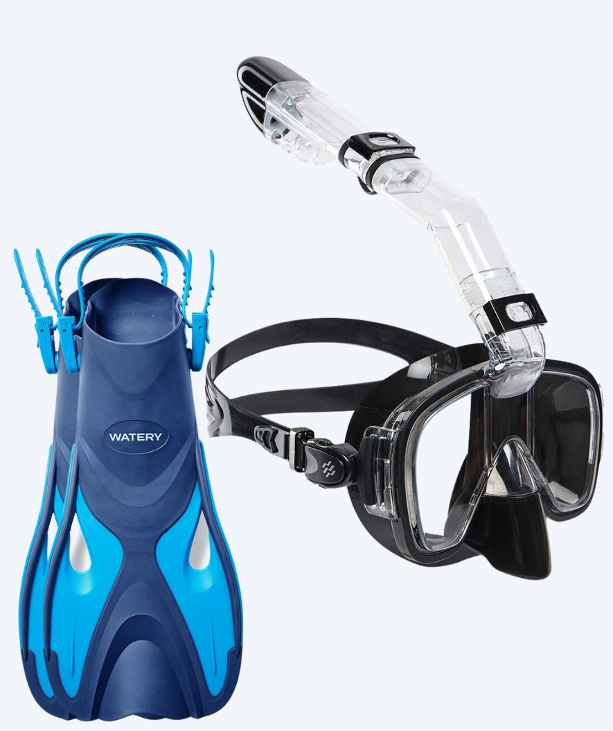 Watery snorkkelisetti aikuisille - Fisher/Pearl - Sininen/musta