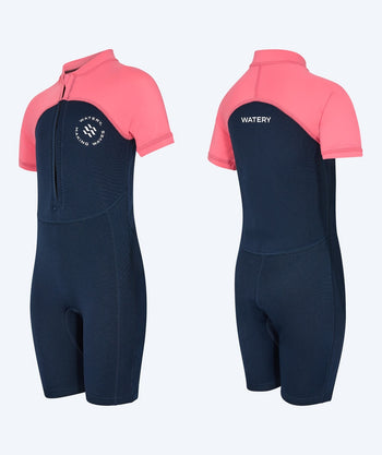 Watery UV-märkäpuvut lapsille - Calypso Shorty - Koralli/tummansininen